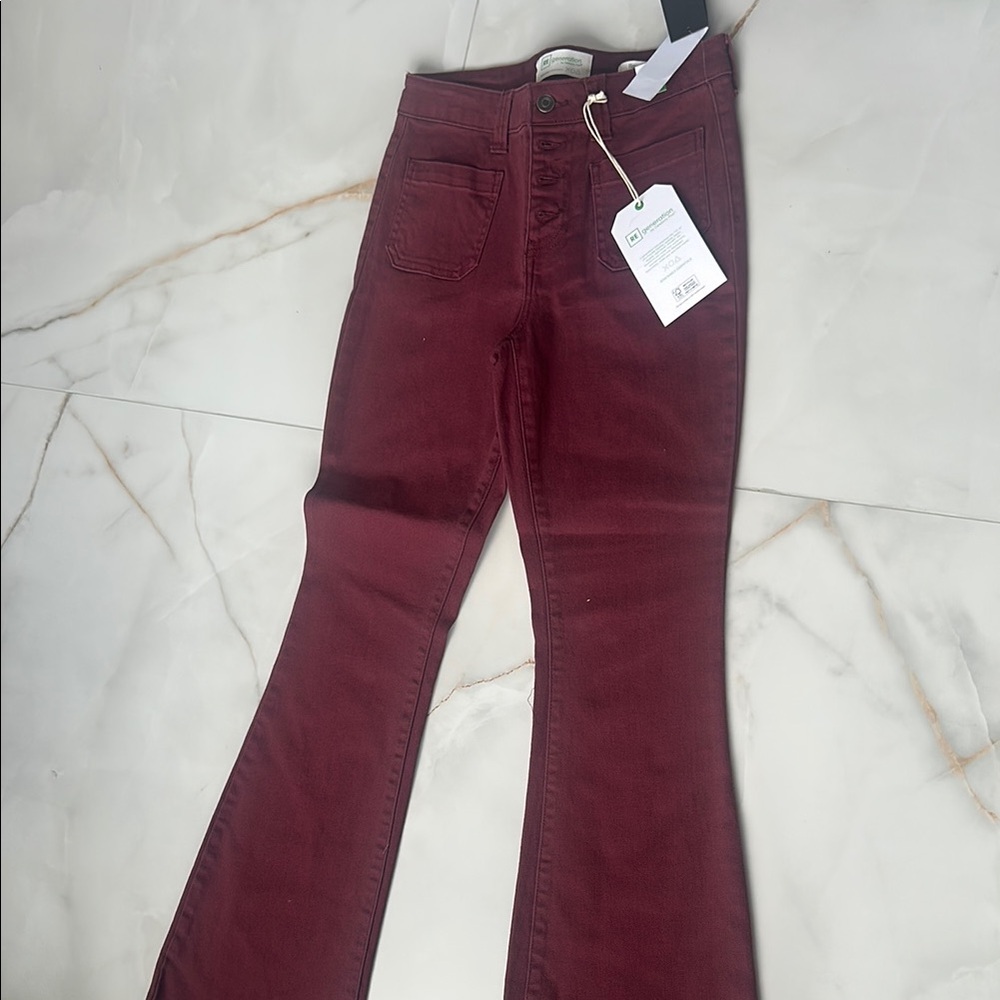 Burgundy High Waisted Flare Jeans